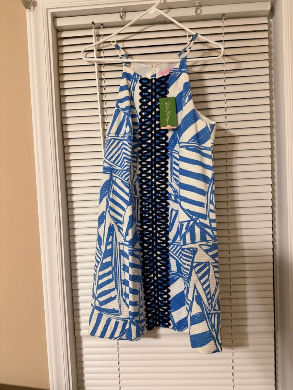 Lilly Pulitzer Blue and White Striped Tropical Print Sundress